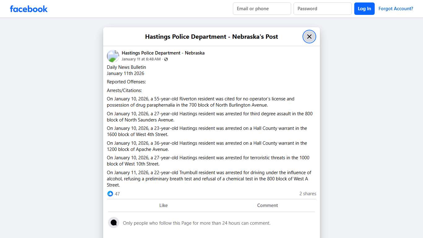 Daily News... - Hastings Police Department - Nebraska Facebook