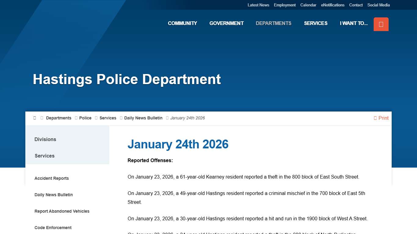 January 24th 2026 - City of Hastings, NE